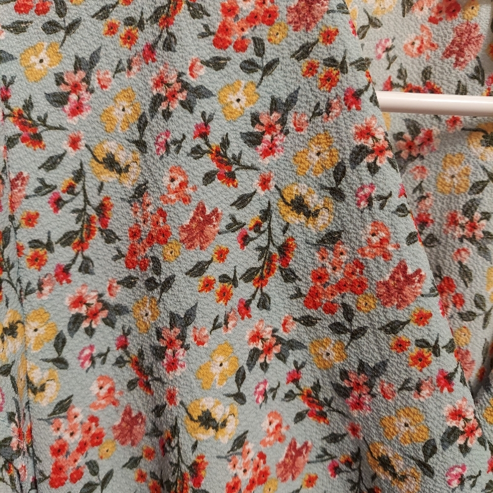 Women's Floral Blouse MONTEAU Short Sleeves Shirt Blue Pink Green Ruffled Sleeve - Picture 3 of 6